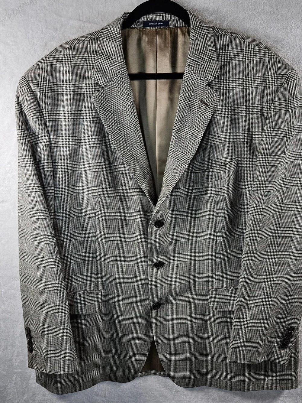 Ralph Lauren Sport Coat Blazer Jacket Glen Plaid Silk Wool Gray Men's Size 48R